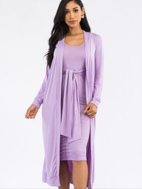 Purple Soft Cardigan & Dress Set